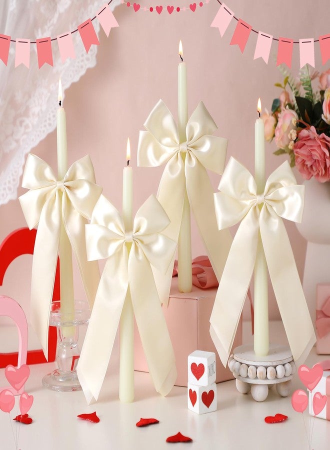Conelist 4 Pcs Bow Taper Candles Coquette Taper Candles Wedding Candles Decor 10 Inch Smokeless Unscented Candle Cowgirl Gifts for Coquette Bachelorette Bridal Wedding Party(Ivory) - Image 1